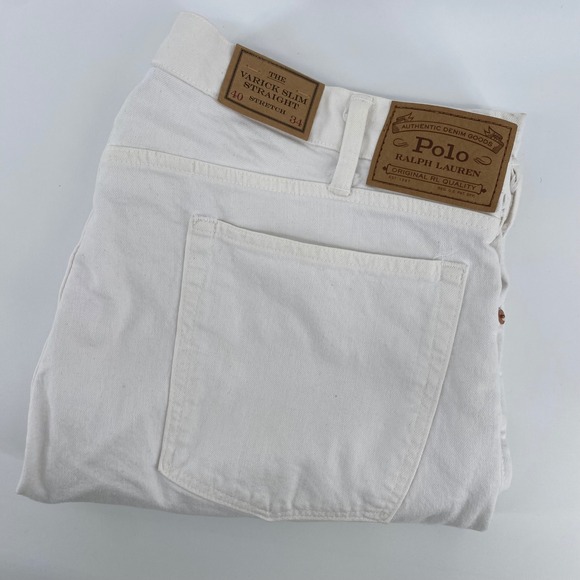 Polo Ralph Lauren Mens 40x34 Varick Slim Straight Stretch White Jeans